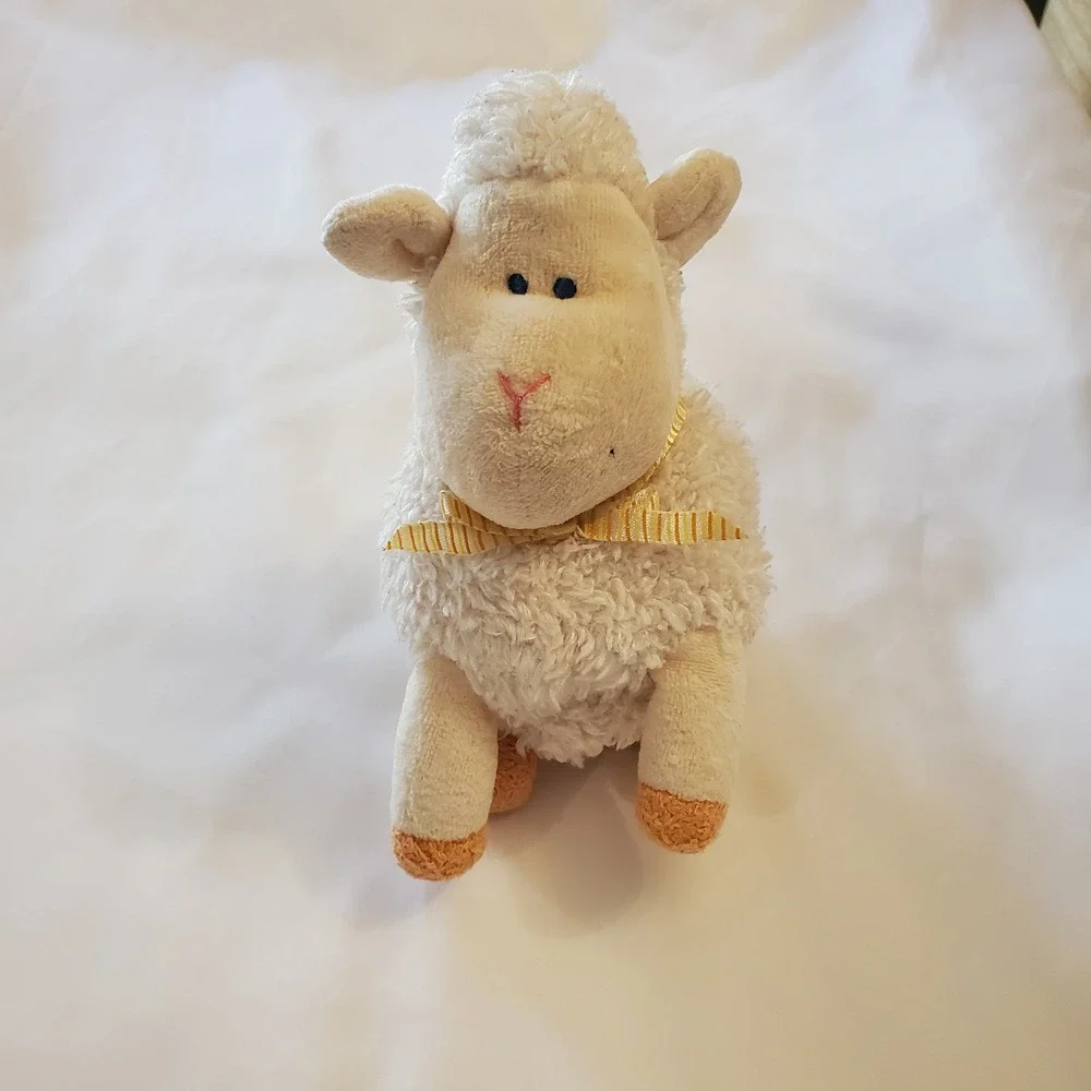 Carter's Child Of‎ Mine Plush Shaggy Lamb Rattle Yellow Ribbon Bow